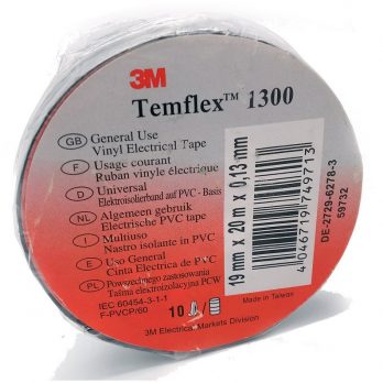 1300 TEMFLEX 3М ПВХ Изолента универсальная, белая, 19мм х 20м, толщина 0,13мм